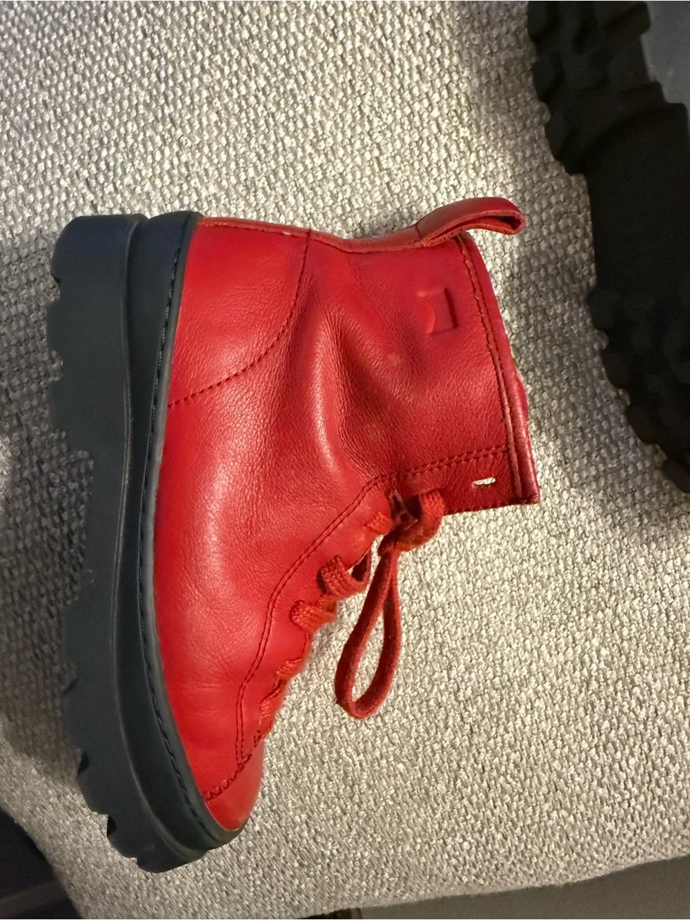 Camper-Brutus Kids Red Leather Lace-Up Platform Combat Boots